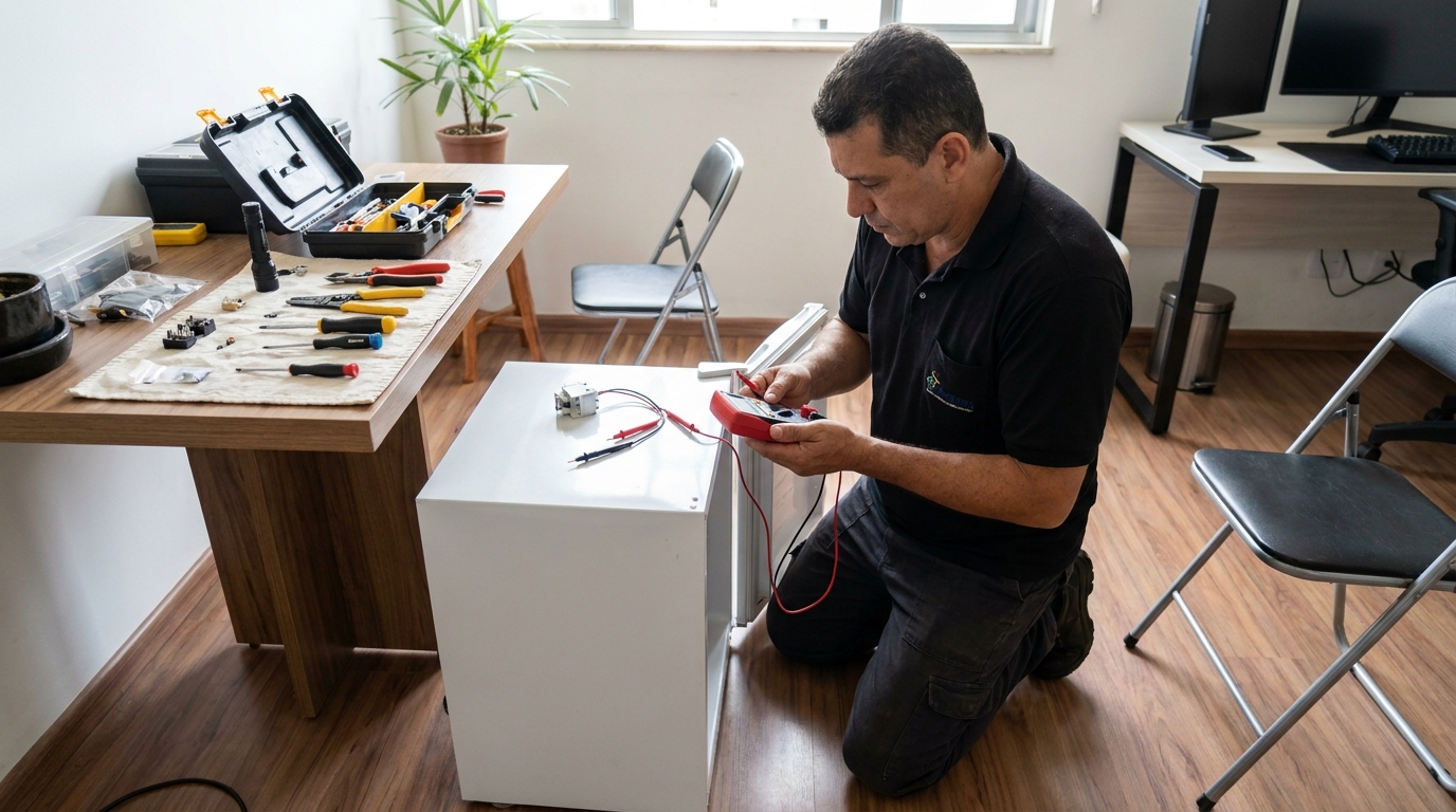 Manutenção da placa eletrônica de um frigobar em Aparecida de Goiânia‑GO